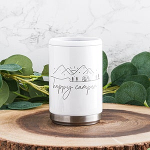 Personalized Engraved Can Drink Holder - Beer Can Cooler - Can Holder - Beer Gift - Coozie - Camping Drink Holder - Adventure - Happy Camper