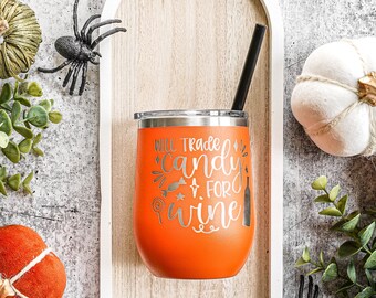 Laser Engraved Halloween Wine Tumbler – Personalized Stainless Steel Cup
