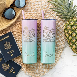 Group Cruise Tumblers - Cruise Cups - Personalized Girls Trip Tumblers - Laser Engraved Skinny Tumbler with straw - Custom Skinny Tumbler