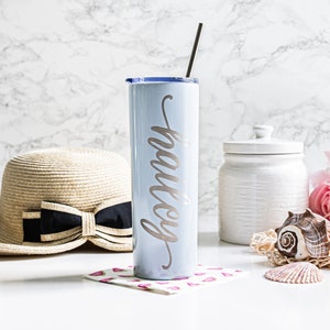Personalized Skinny Tumbler with Straw Custom Engraved Tumbler Personalized Cup Gift for Her Personalized Tumbler Coffee Tumbler image 1