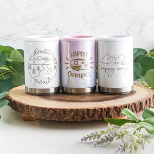 Personalized Engraved Can Drink Holder - Beer Can Cooler - Can Holder - Beer Gift - Coozie - Camping Drink Holder - Adventure - Happy Camper