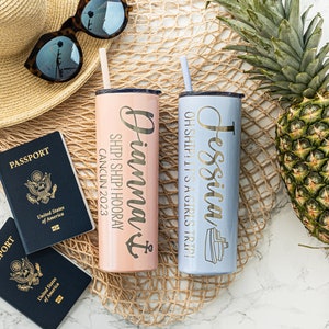 Group Cruise Tumblers - Cruise Cups - Personalized Girls Trip Tumblers - Laser Engraved Skinny Tumbler with straw - Custom Skinny Tumbler