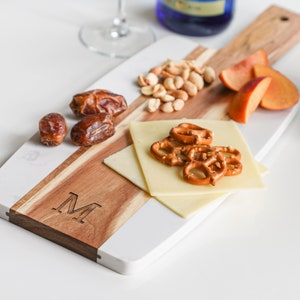 Personalized Marble Cheese Board Custom Cutting Board with Handle Charcuterie Board Monogram Initial Wedding Gift Engagement Gift image 1