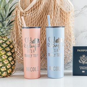 Group Cruise Tumblers - Cruise Cups - Personalized Girls Trip Tumblers - Laser Engraved Skinny Tumbler with straw - Custom Skinny Tumbler