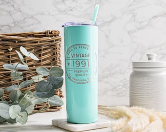 Vintage Birth Year Custom Personalized Laser Engraved Skinny Tumbler