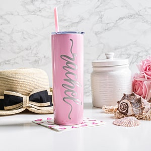 Personalized Skinny Tumbler with Straw Custom Engraved Tumbler Personalized Cup Gift for Her Personalized Tumbler Coffee Tumbler image 3