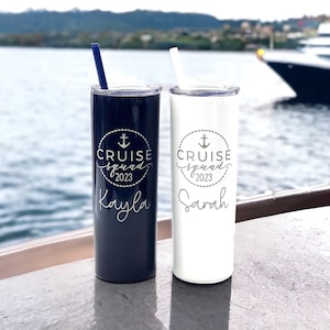 Group Cruise Tumblers - Cruise Cups - Personalized Girls Trip Tumblers - Laser Engraved Skinny Tumbler with straw - Custom Skinny Tumbler