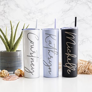 Personalized Laser Engraved Skinny Tumbler with straw - Custom Skinny Tumbler - Engraved Personalized Skinny Tumbler - Stainless Steel Cup