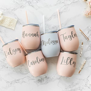 Custom Laser Engraved Wine Tumbler - 12 oz tumbler -  Personalized Cup - Stainless Steel Cup - Bachelorette Gift, Bridesmaid Cup, Girls Trip