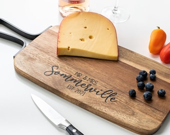 Personalized Laser Engraved Charcuterie Cheese Board With Metal Handle