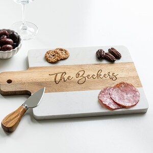 Personalized Marble Cheese Board - Custom Cutting Board with Handle - Charcuterie Board - Serving Tray - Wedding Gift - Engagement Gift