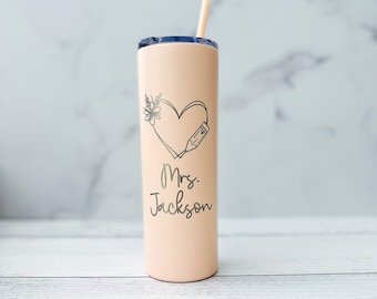 Personalized Teacher Tumbler - Heart & Pencil Laser Engraved Gift