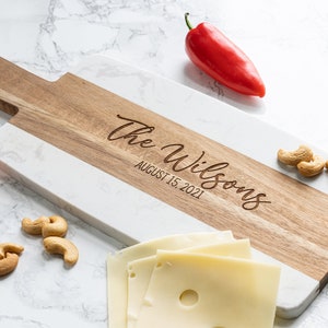 Personalized Marble Cheese Board - Custom Cutting Board with Handle - Charcuterie Board - Serving Tray - Wedding Gift - Engagement Gift