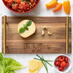 Personalized Wood Charcuterie Board - Wood Charcuterie Tray with Handle - Custom Cheese Board - Serving Tray - Wedding Gift - Acacia Board