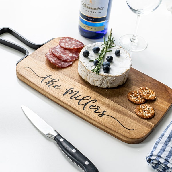 Personalized Charcuterie Cheese Board - Custom Serving Board with Handle - Engraved Serving Tray - Cheese Board - Bread Board - Wedding Gift