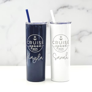 Group Cruise Tumblers - Cruise Cups - Personalized Girls Trip Tumblers - Laser Engraved Skinny Tumbler with straw - Custom Skinny Tumbler