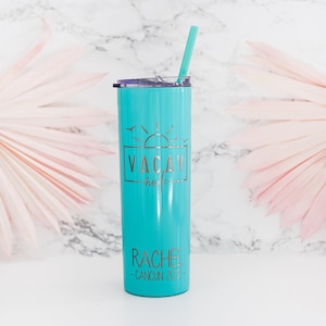 Personalized Girls Trip Tumblers - Laser Engraved Skinny Tumbler with straw - Custom Skinny Tumbler - Engraved Personalized Skinny Tumbler