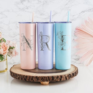 Personalized Laser Engraved Skinny Tumbler with straw - Custom Skinny Tumbler - Engraved Personalized Skinny Tumbler - Stainless Steel Cup