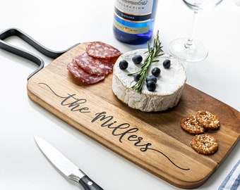Personalized Laser Engraved Charcuterie Cheese Board With Metal Handle