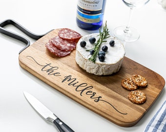 Personalized Charcuterie Cheese Board - Custom Serving Board with Handle - Engraved Serving Tray - Cheese Board - Bread Board - Wedding Gift