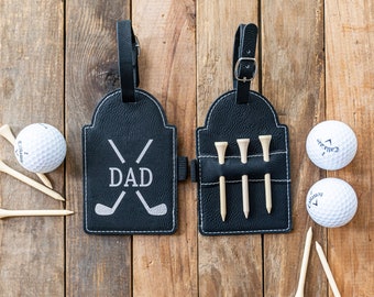 Personalized Engraved Golf Bag Tag with Tees - Leather Golf Bag Tag - Father's Day Gift - Gift for Dad - Golf Gifts - Personalized Golf Gift