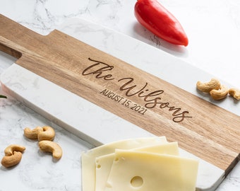 Personalized Marble Cheese Board - Custom Cutting Board with Handle - Charcuterie Board - Serving Tray - Wedding Gift - Engagement Gift