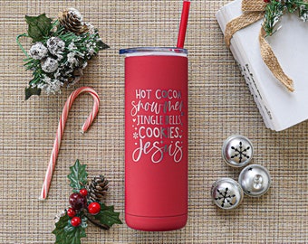 Custom Christmas Tumbler - Christmas Spirit - Personalized Laser Engraved Skinny Tumbler with straw - Custom Skinny Tumbler - Christmas Gift