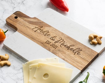 Personalized Marble Cheese Board - Custom Cutting Board with Handle - Charcuterie Board - Serving Tray - Wedding Gift - Engagement Gift