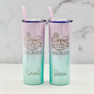Group Cruise Tumblers - Cruise Cups - Personalized Girls Trip Tumblers - Laser Engraved Skinny Tumbler with straw - Custom Skinny Tumbler