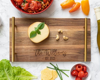 Personalized Acacia Wood Charcuterie Board with Gold Handles