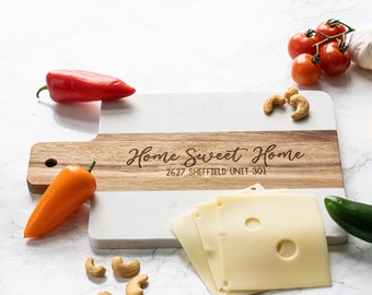 Personalized Marble Cheese Board - Custom Cutting Board with Handle - Charcuterie Board - Serving Tray - Housewarming Gift - Closing Gift
