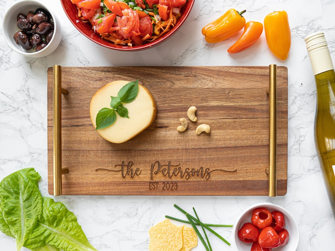 Personalized Acacia Wood Charcuterie Board With Gold Handles - Etsy
