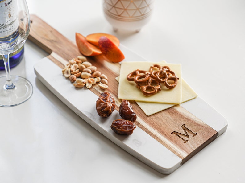 Personalized Marble Cheese Board Custom Cutting Board with Handle Charcuterie Board Monogram Initial Wedding Gift Engagement Gift image 2