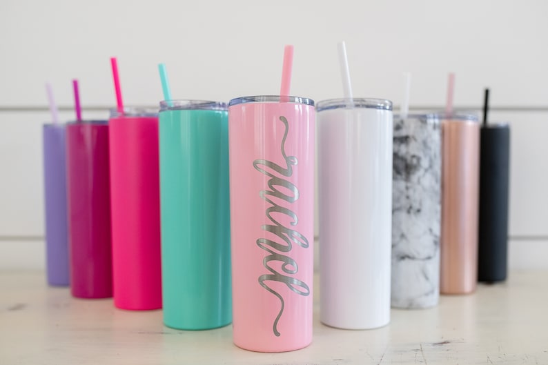 Personalized Skinny Tumbler With Straw Custom Engraved Etsy