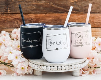 Custom Laser Engraved Wine Tumbler - 12 oz tumbler -  Personalized Cup - Stainless Steel Cup - Bachelorette Gift, Bridesmaid Cup, Girls Trip