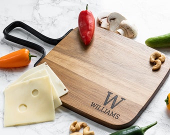 Personalized Laser Engraved Charcuterie Cheese Board With Metal Handle