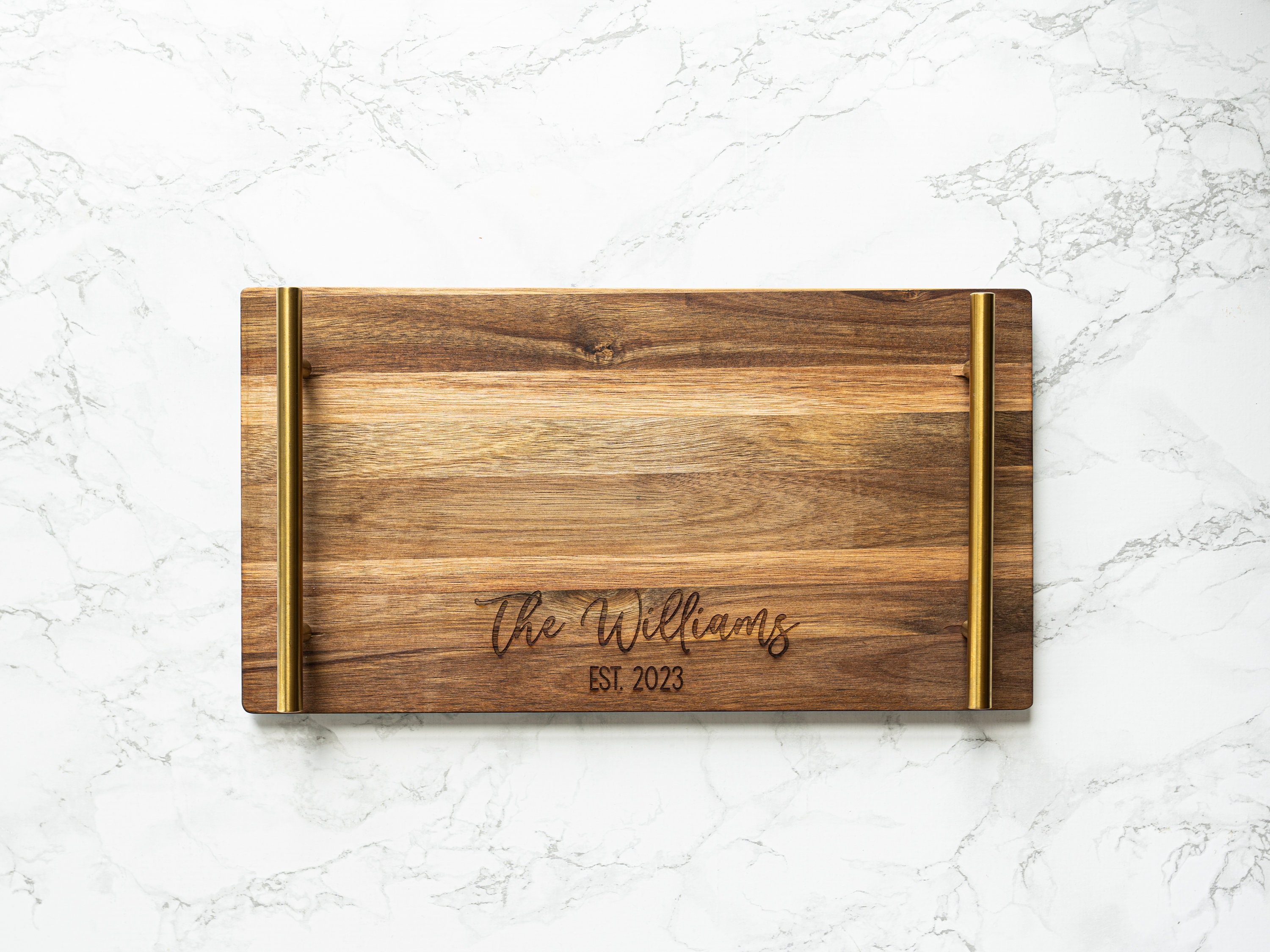 Personalized Acacia Wood Charcuterie Board With Gold Handles - Etsy