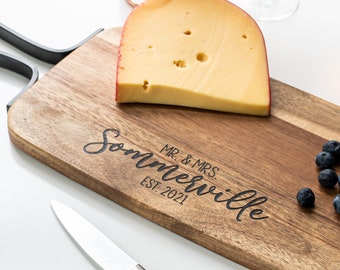 Personalized Laser Engraved Charcuterie Cheese Board With Metal Handle