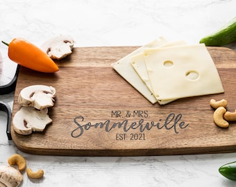 Personalized Laser Engraved Charcuterie Cheese Board With Metal Handle