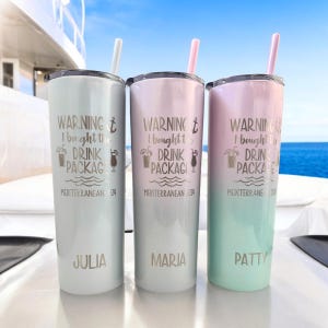 Group Cruise Tumblers - Cruise Cups - Personalized Girls Trip Tumblers - Laser Engraved Skinny Tumbler with straw - Custom Skinny Tumbler