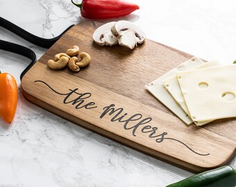 Personalized Laser Engraved Charcuterie Cheese Board With Metal Handle