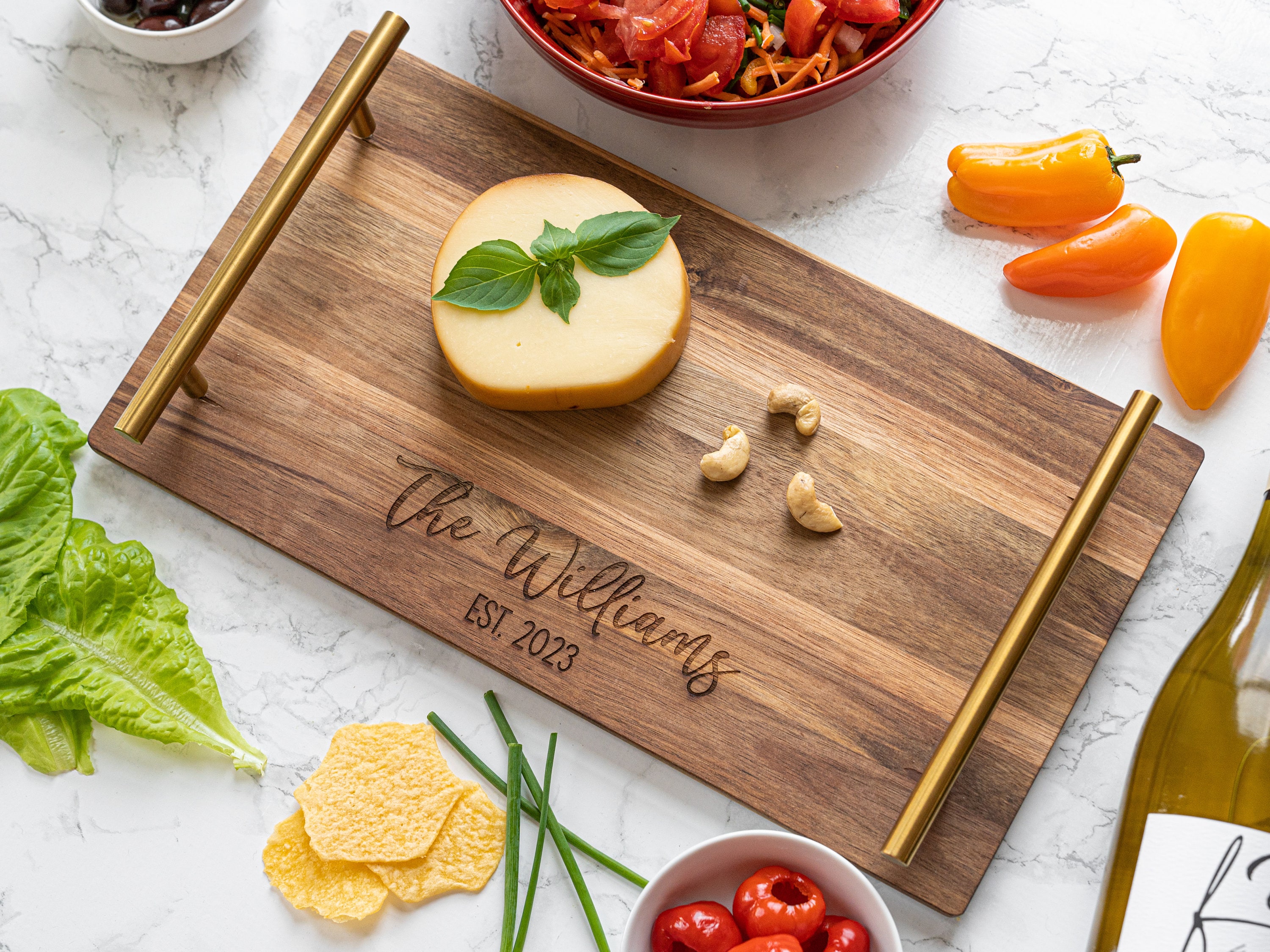 Personalized Acacia Wood Charcuterie Board With Gold Handles - Etsy