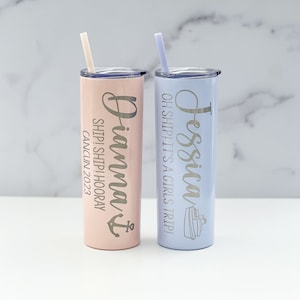 Group Cruise Tumblers - Cruise Cups - Personalized Girls Trip Tumblers - Laser Engraved Skinny Tumbler with straw - Custom Skinny Tumbler