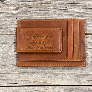 Custom Engraved Money Wallet Clip Vegan Engraved Leather Magnetic Money Clip Gift For Dad Fathers Day Gift Slim Monogram Wallet image 2