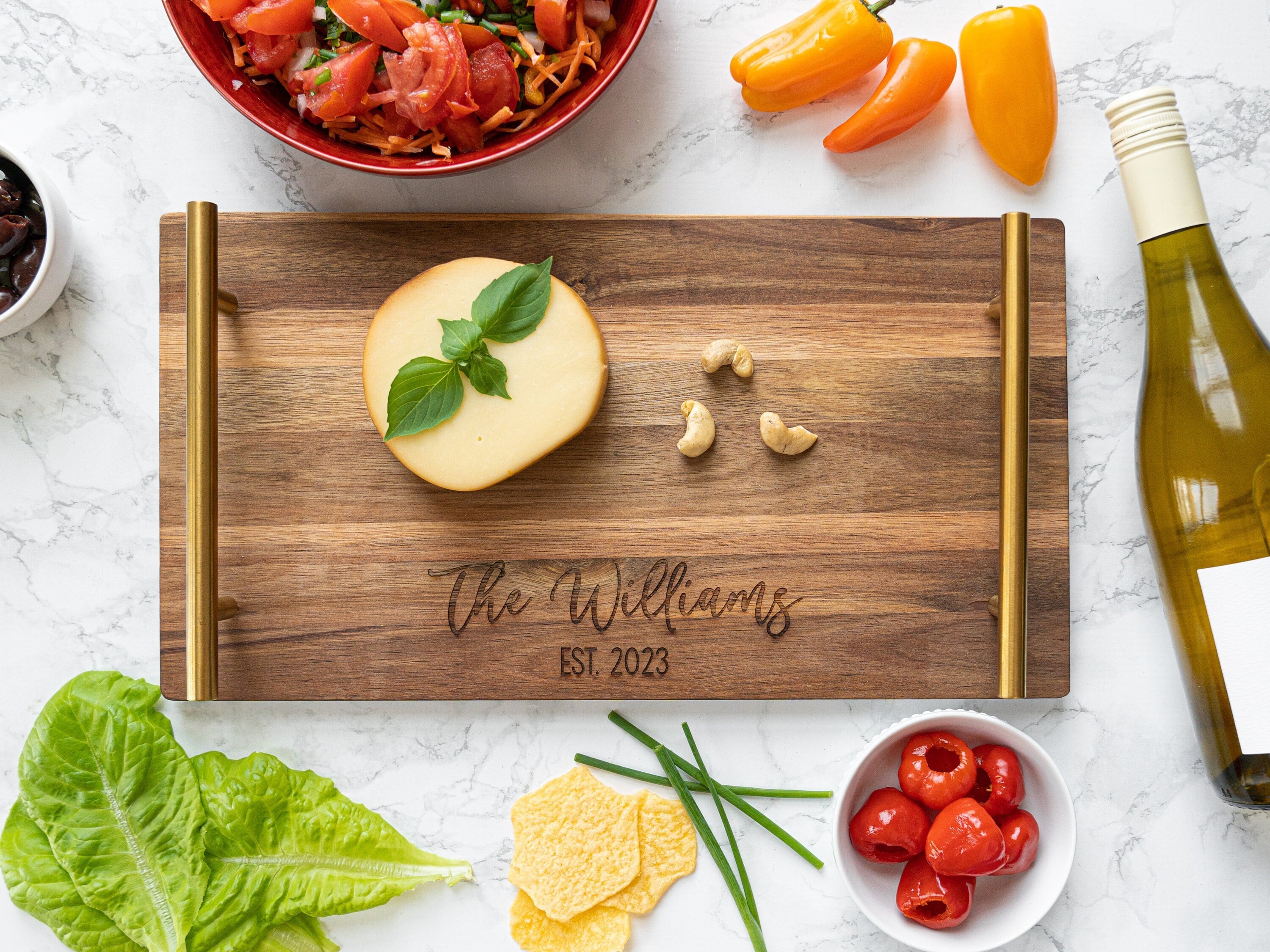 Personalized Acacia Wood Charcuterie Board With Gold Handles - Etsy