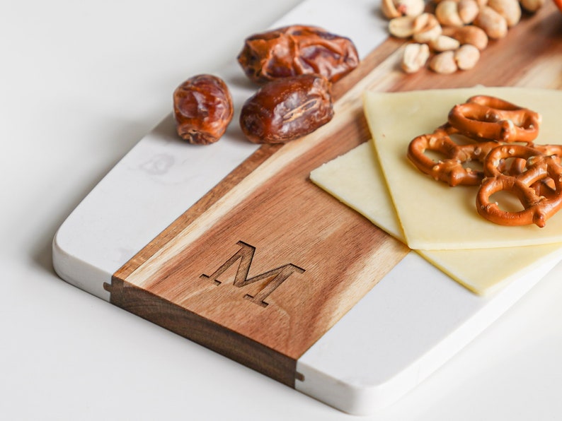 Personalized Marble Cheese Board Custom Cutting Board with Handle Charcuterie Board Monogram Initial Wedding Gift Engagement Gift image 3