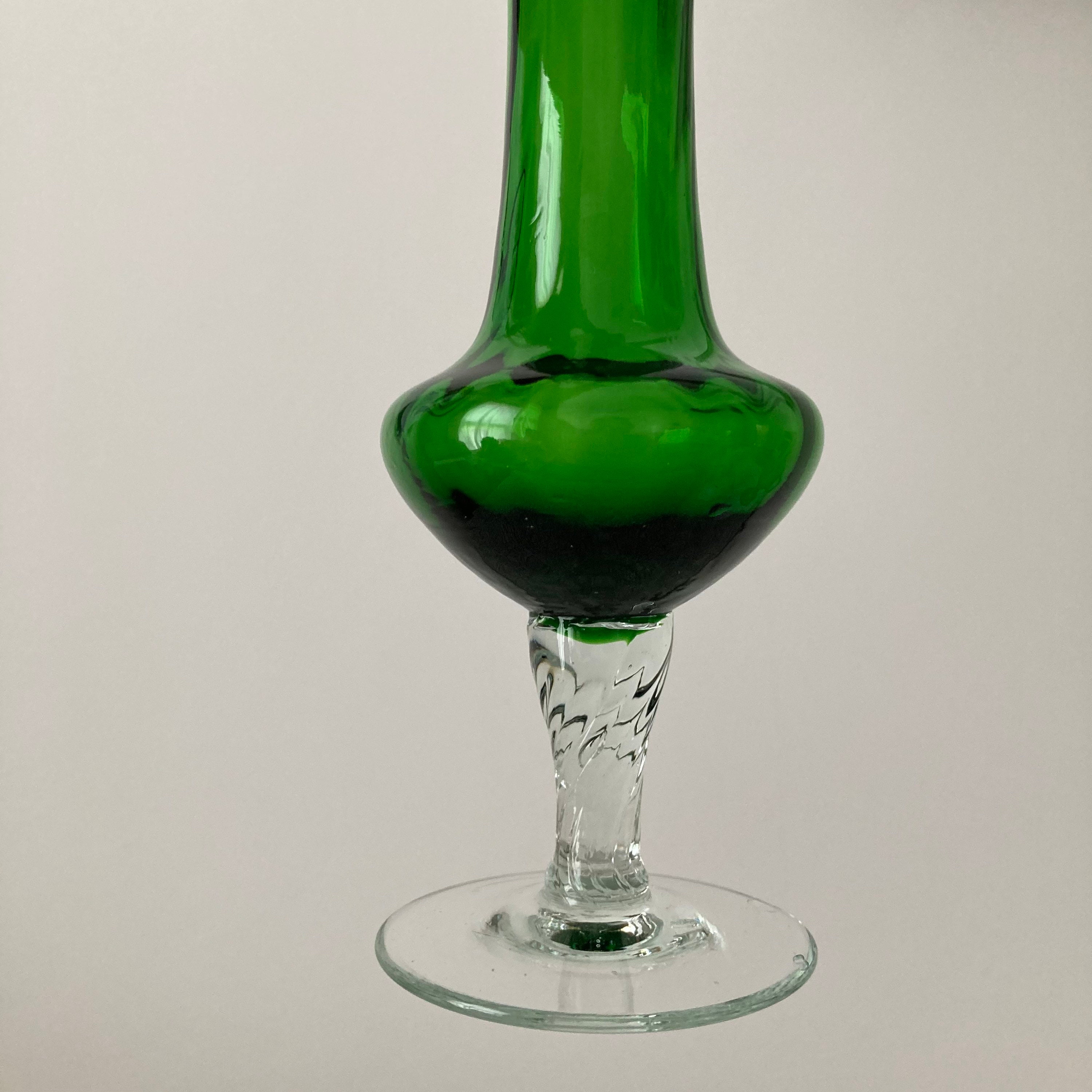 Green fluted glass bud vase on a clear twisted stem Etsy