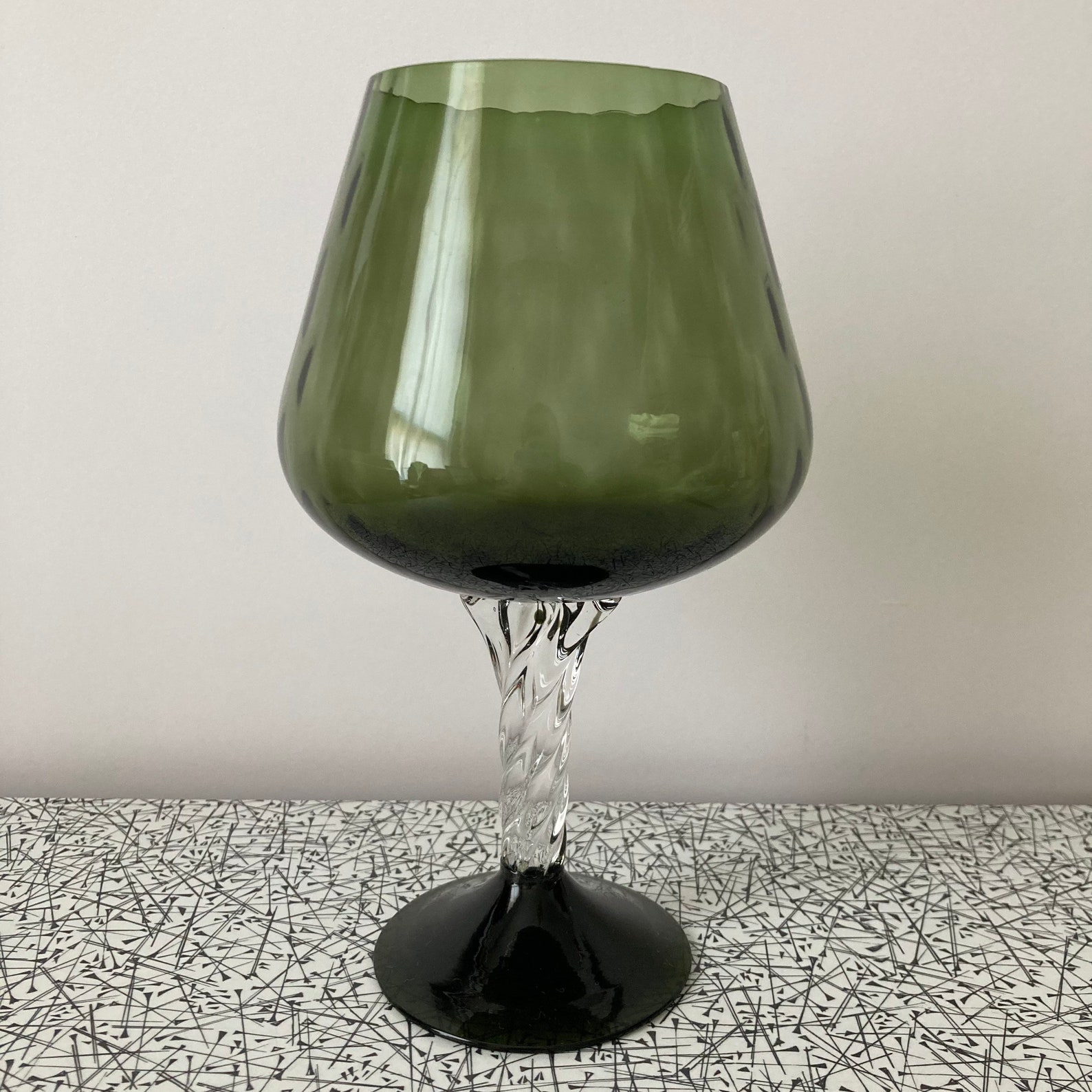 Smoky green decorative oversized brandy glass Etsy
