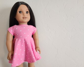 Skater Dress for 18 inch dolls by The Glam Doll - Fuschia with White Dots