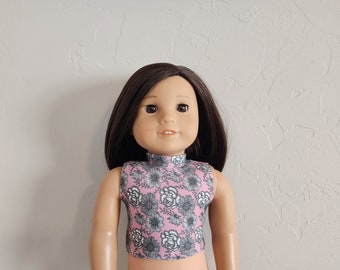 Turtleneck Tee for 18 inch dolls -  Fuschia and Grey Floral